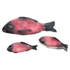 Pink Fish Glazed Ceramic Dishes and Platter Serving Set
