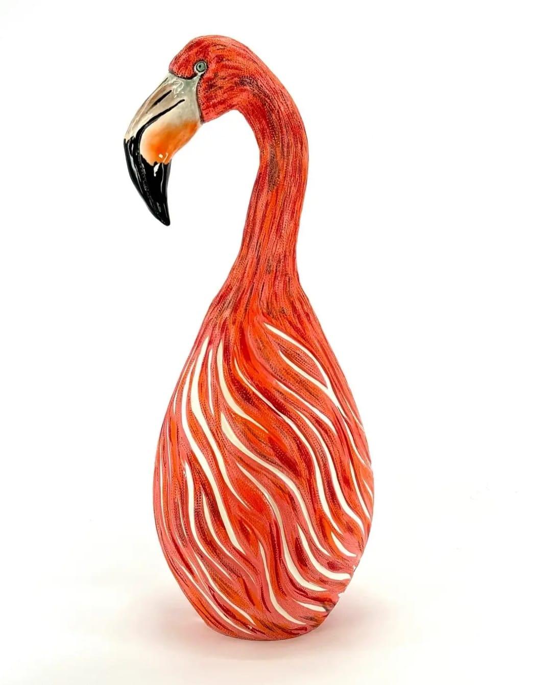 Modern Pink Flamingo Ceramic Sculpture Centerpiece, Handmade Without Mold, new 2023 For Sale