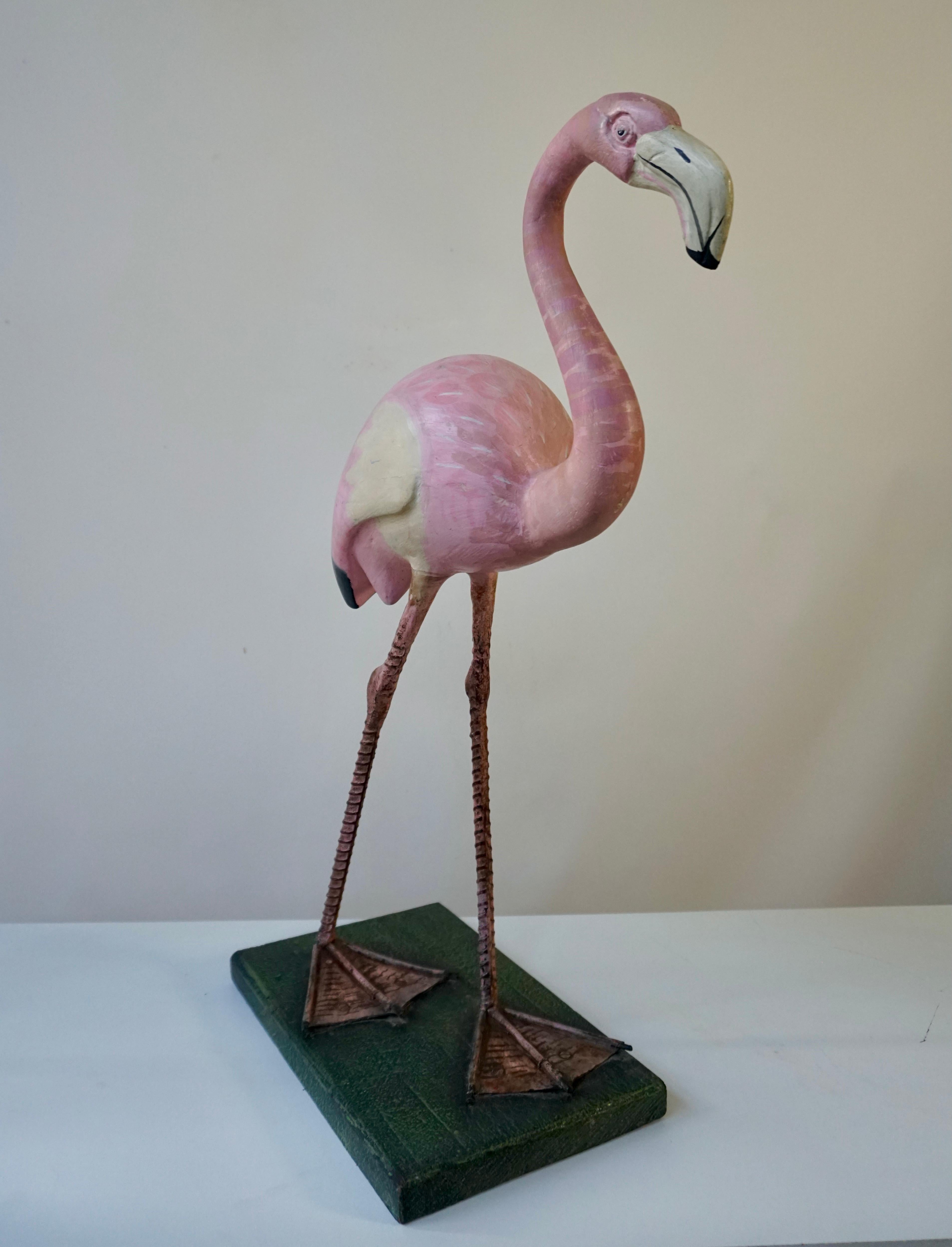 A fine and rare decorative pink flamingo which would make a decorative feature in any home, garden, pond or swimming pool.
Cheerful and true to nature with beautiful colors.

Measures: Height 63 cm.
Width 43 cm.
Depth 20 cm.
