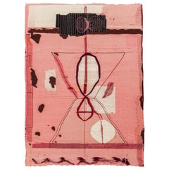 Pink Flat-Weave Wool Tapestry / Carpet 'Do Not Attempt to Break the Seal'
