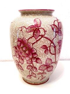 Pink Floral Ceramic Vase by Schaubach, Germany, 1930s