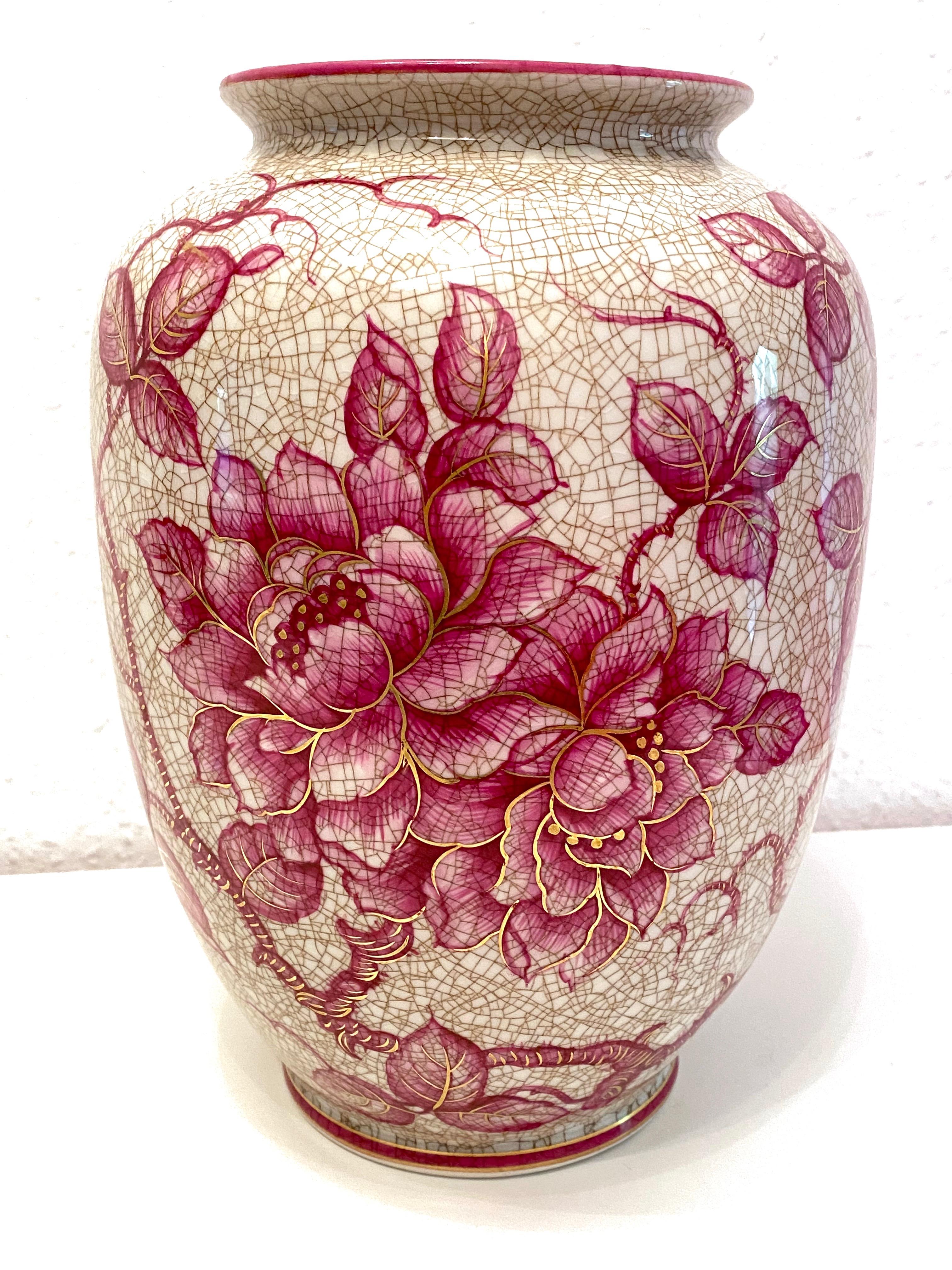 Pink Floral Ceramic Vase by Schaubach, Germany, 1930s In Good Condition In Nuernberg, DE
