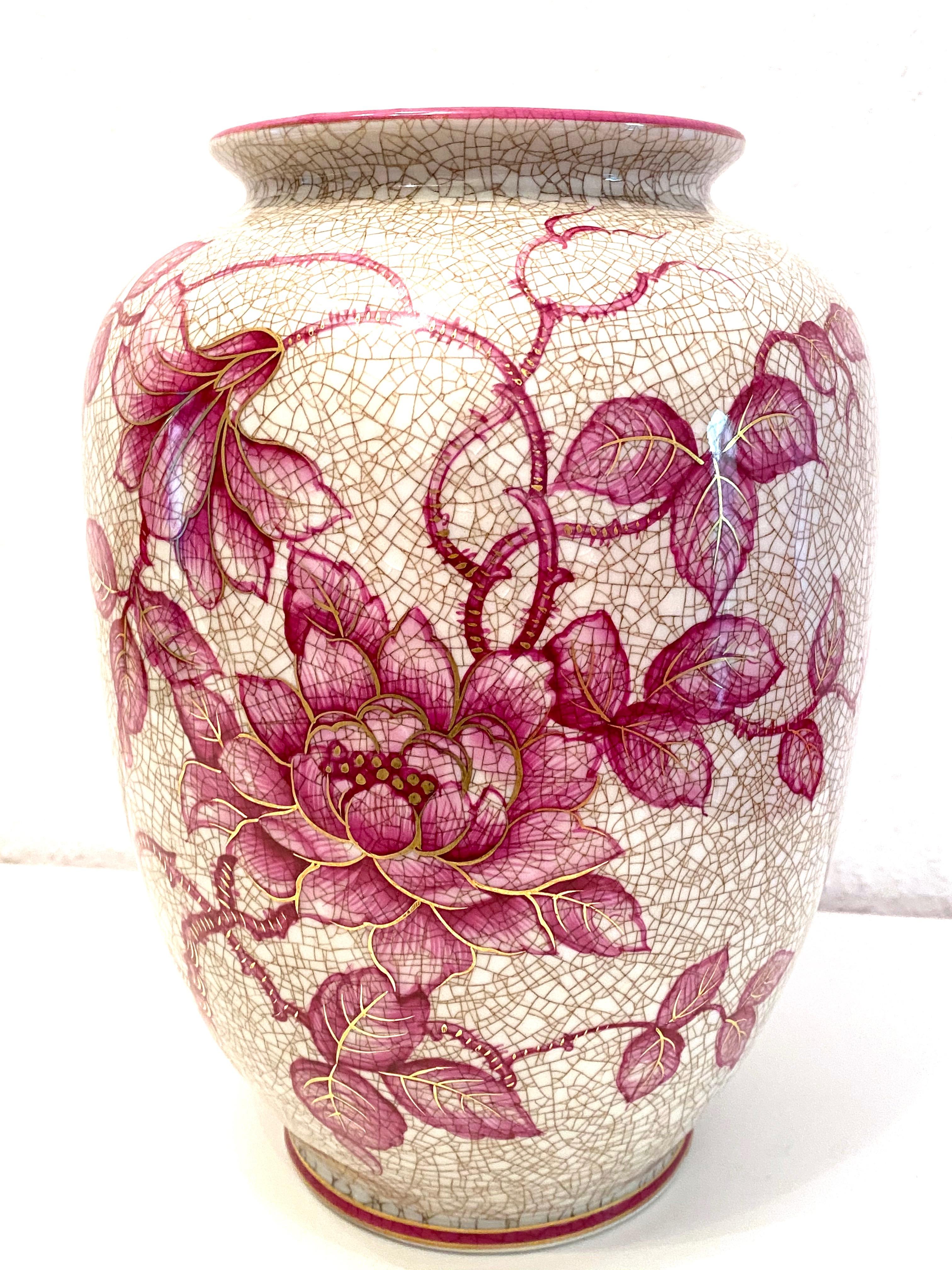 Mid-20th Century Pink Floral Ceramic Vase by Schaubach, Germany, 1930s