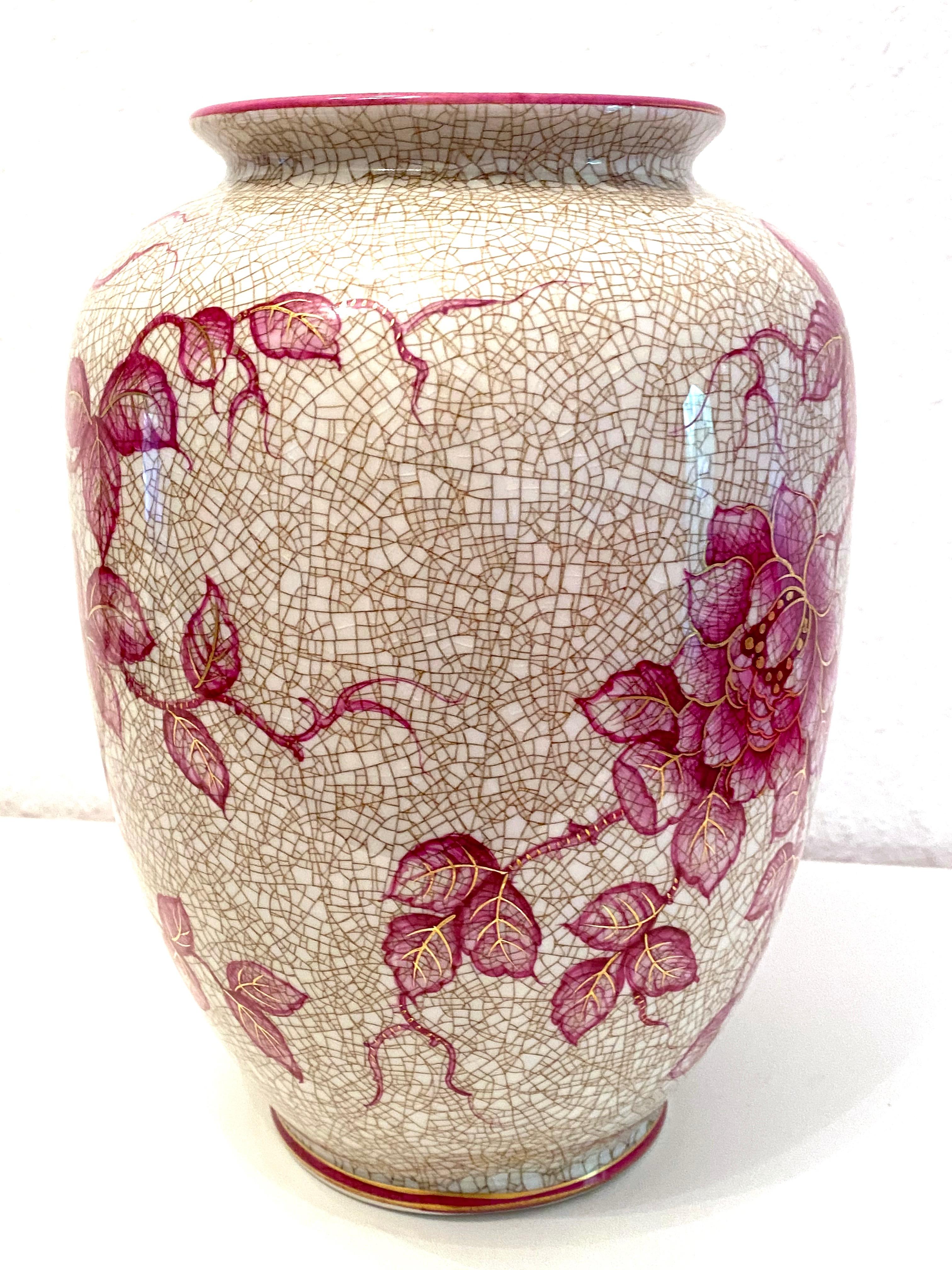 Pink Floral Ceramic Vase by Schaubach, Germany, 1930s 1