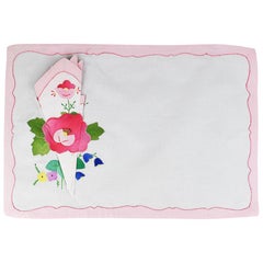 Retro Pink Floral Fabric Placemats and Napkins, Set of 4