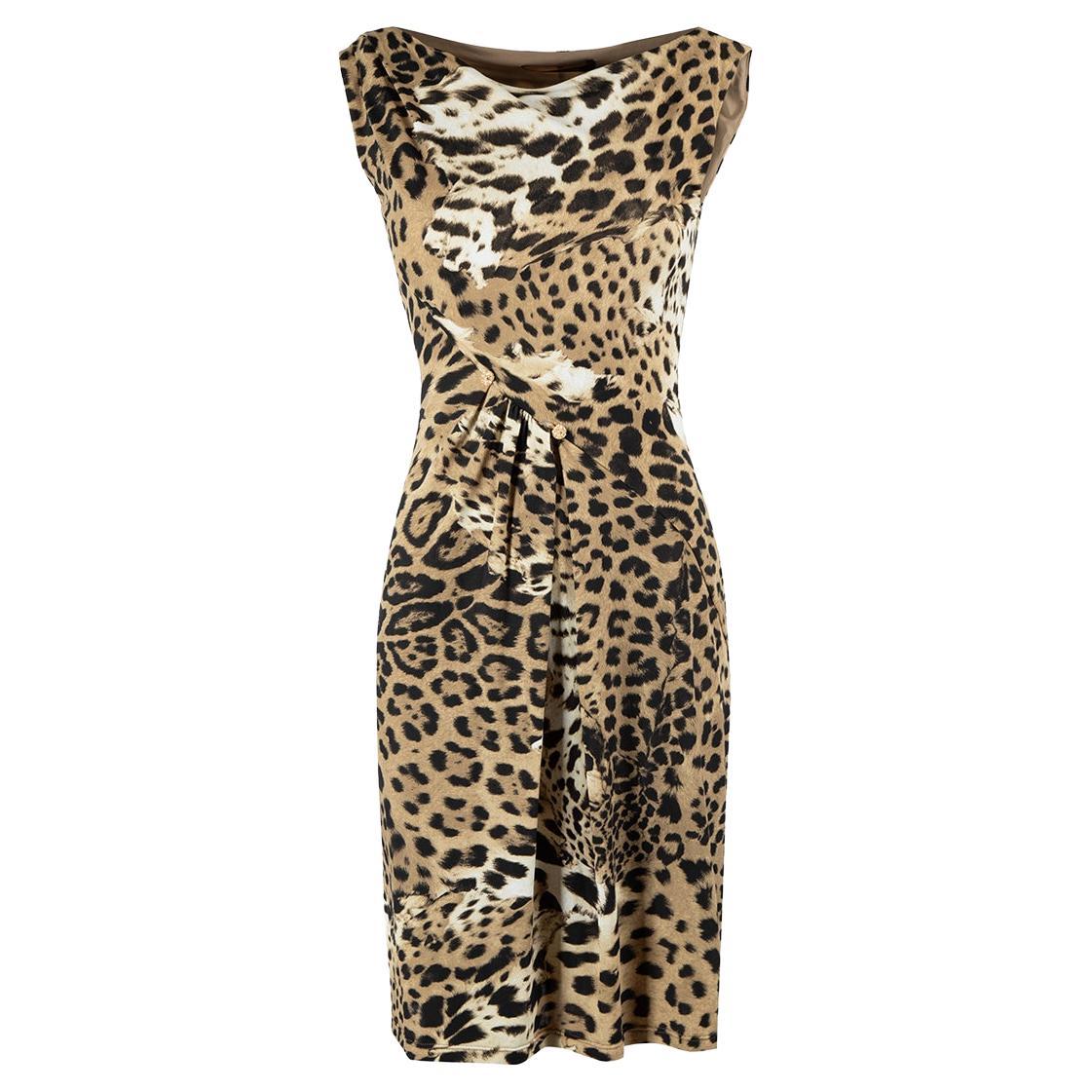 Brown Leopard Print Sleeveless Knee Length Dress Size S