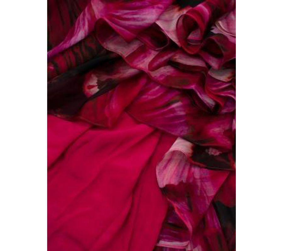 Pink floral silk chiffon draped bustier gown In Excellent Condition In London, GB