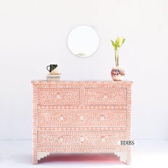 Pink Floral Spiral Bone Inlay Four-Drawer Dresser by House of Jaipur