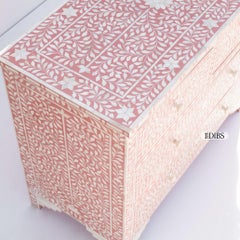 Arabesque Bone Inlay Four-Drawer Chest – Coral Pink by House of Jaipur
