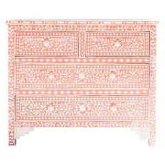 Pink Floral Spiral Bone Inlay Four-Drawer Dresser by House of Jaipur