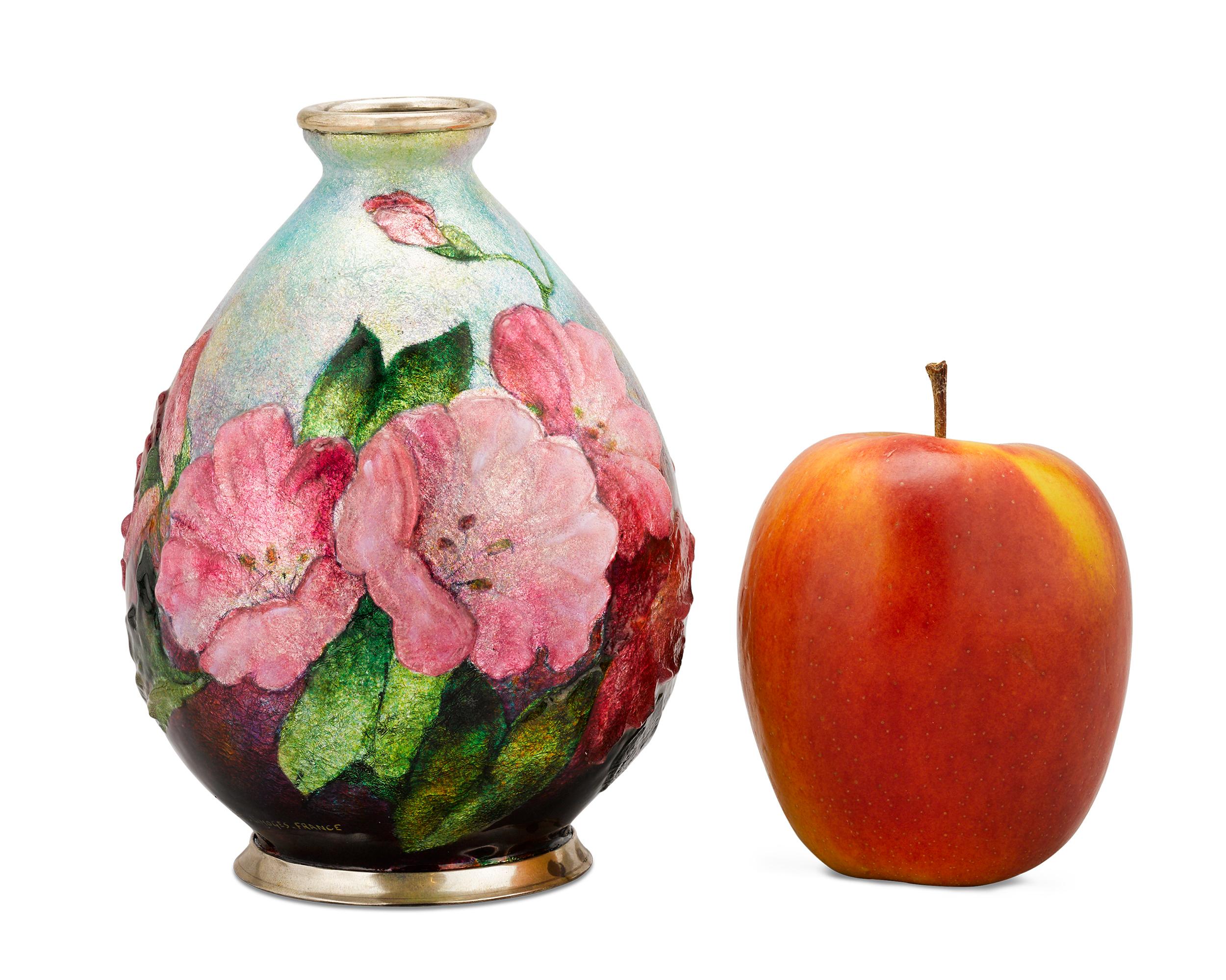 French Pink Floral Vase by Camille Fauré