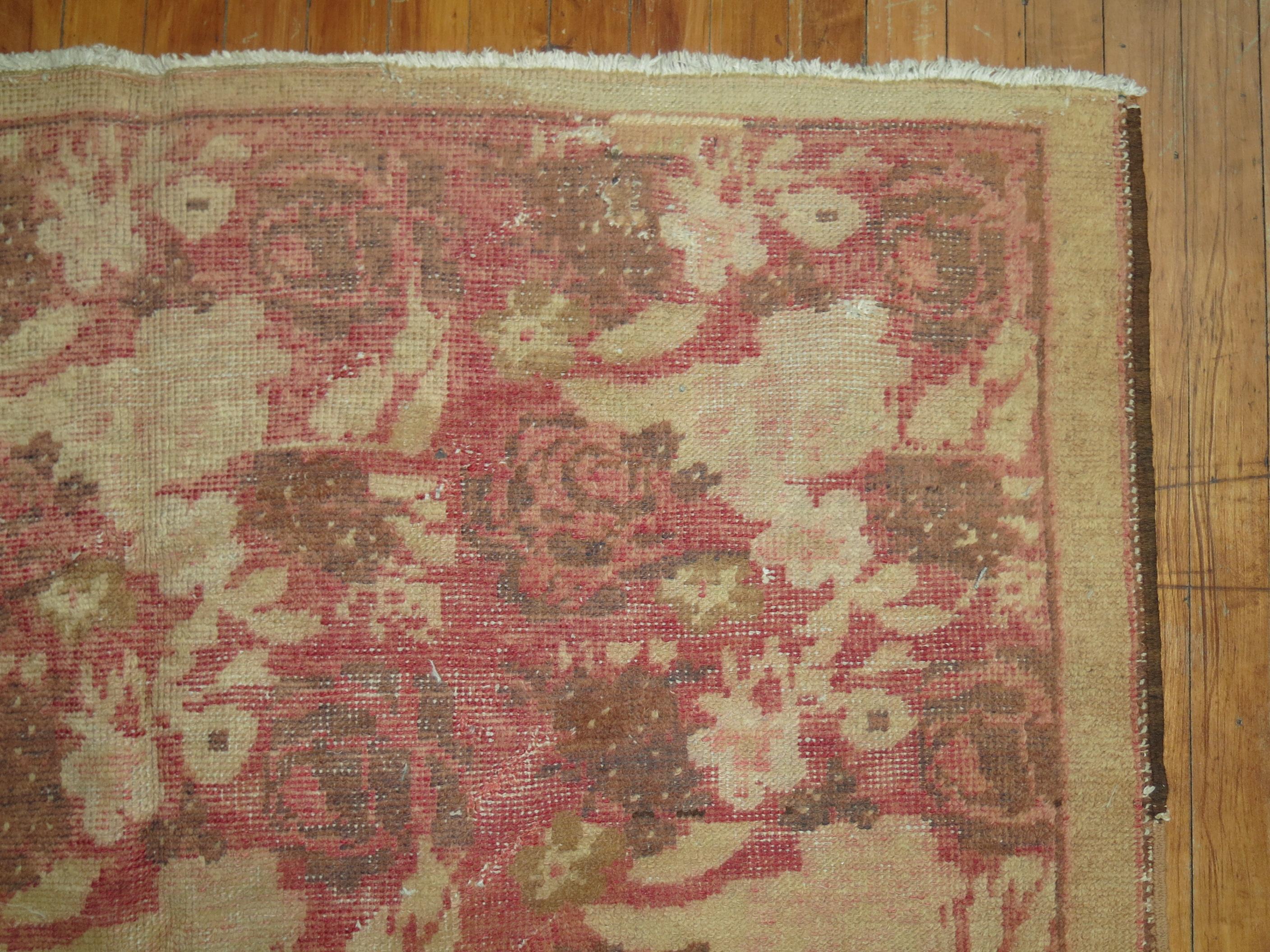 Bessarabian Pink Floral Vintage Karabagh Rug For Sale