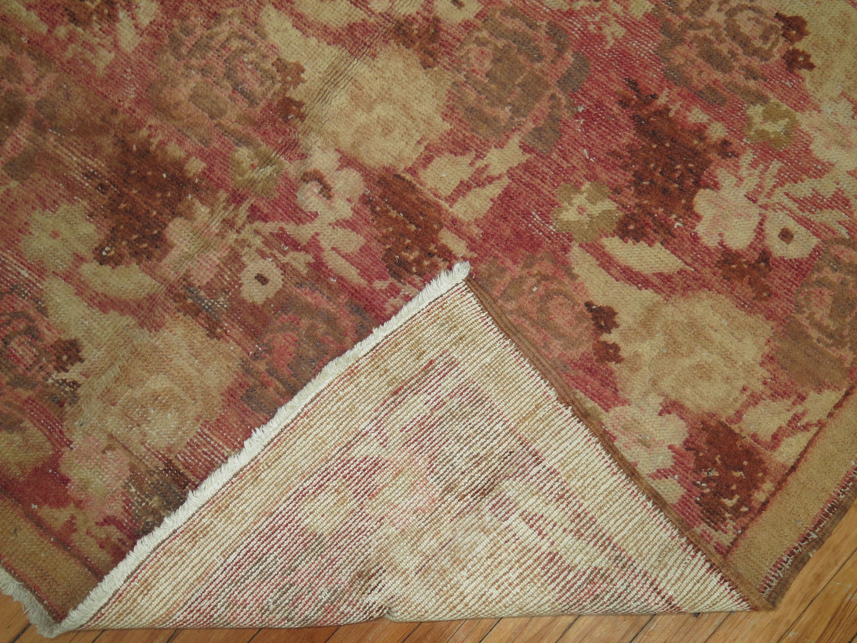 Pink Floral Vintage Karabagh Rug In Good Condition For Sale In New York, NY