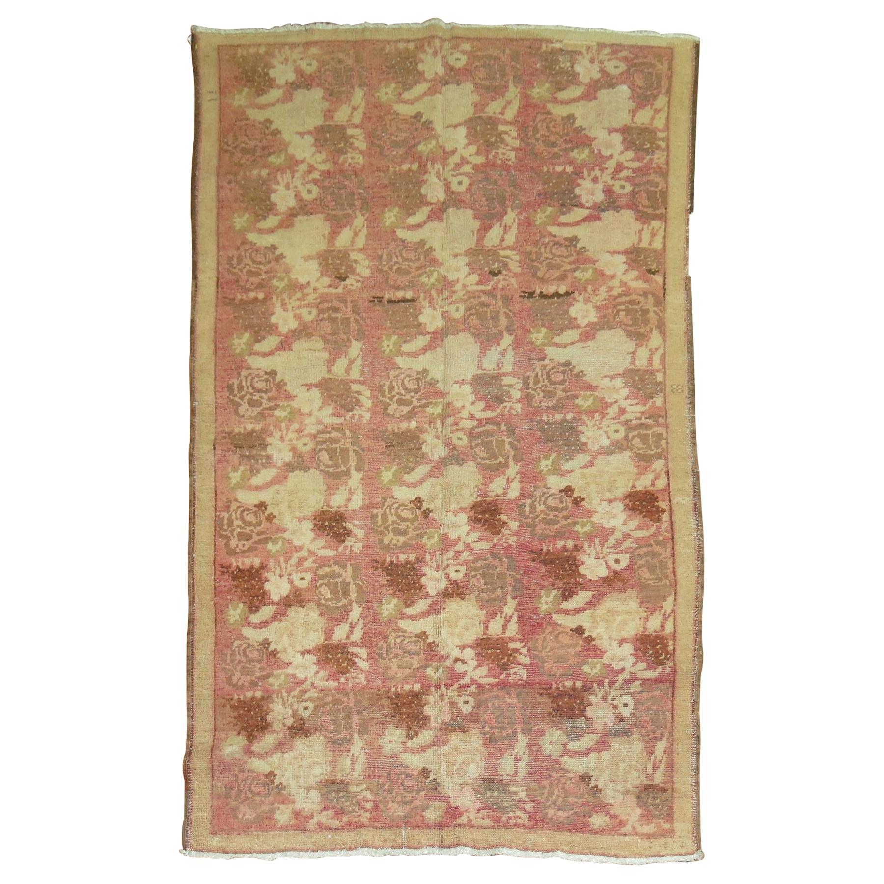 Pink Floral Vintage Karabagh Rug For Sale