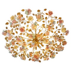 Lampadario rosa di Murano, anni '80
