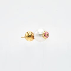 Pink Flower Enamel Pearl Studs