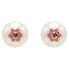 Boucles d'oreilles perles émaillées fleur rose