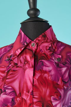 Pink flower printed shirt with branded buttons Versace Classic