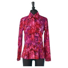 Pink flower printed shirt with branded buttons Versace Classic 