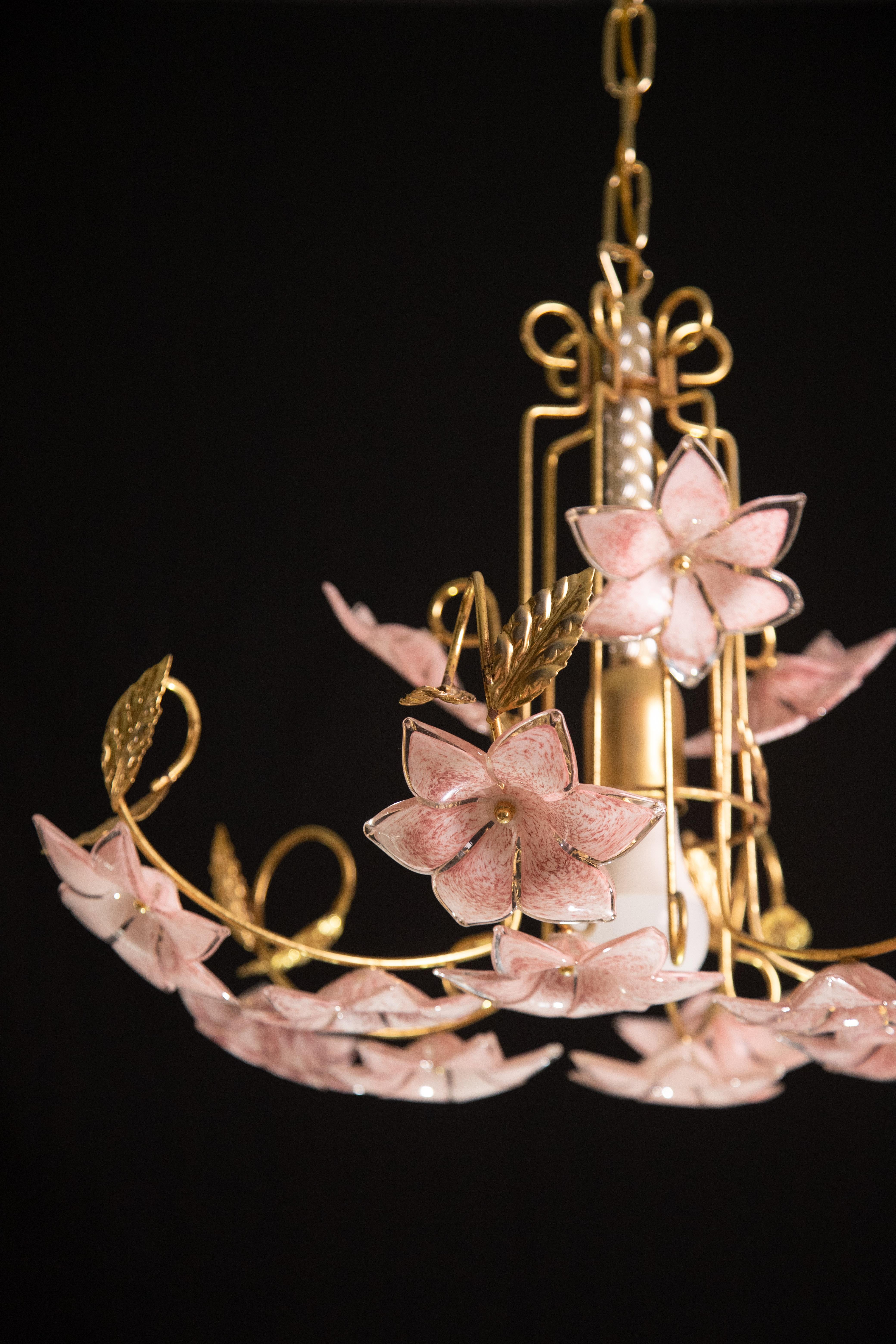 Pink Flowers Murano Chandelier, 1970s For Sale 7