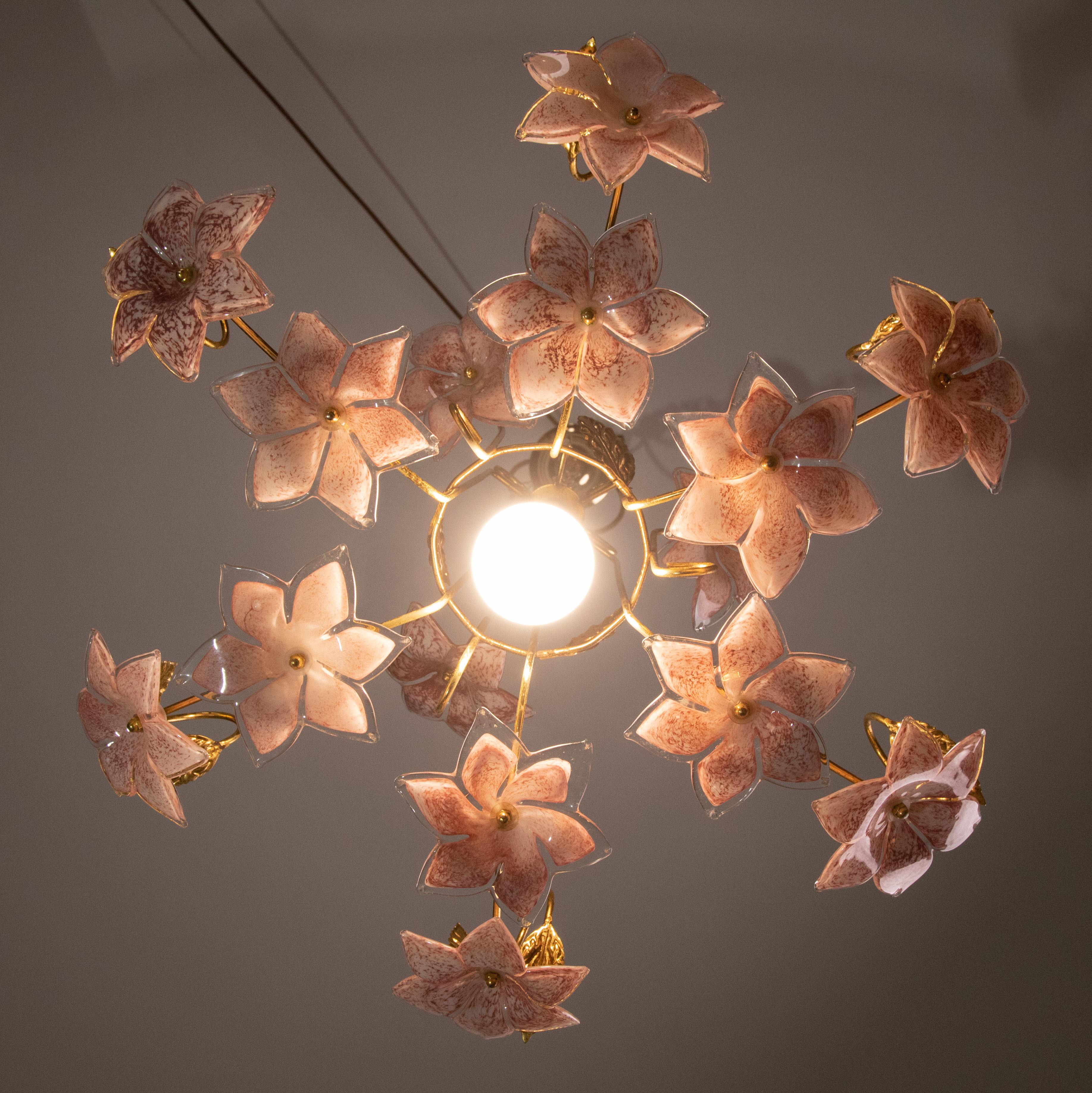 Pink Flowers Murano Chandelier, 1970s For Sale 2