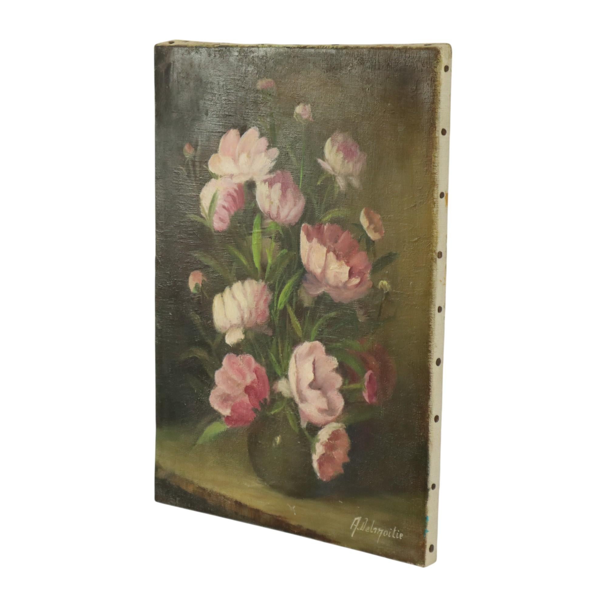 Pink Flowers Still Life Colorful Painting Signed 35x25cm For Sale 3