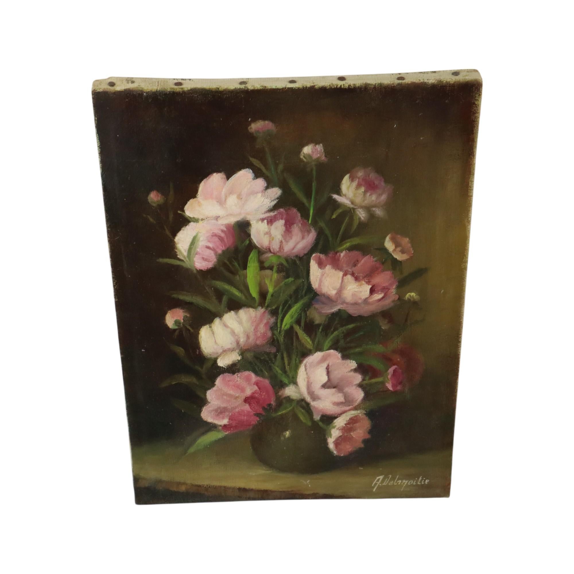 Pink Flowers Still Life Colorful Painting Signed 35x25cm For Sale 4
