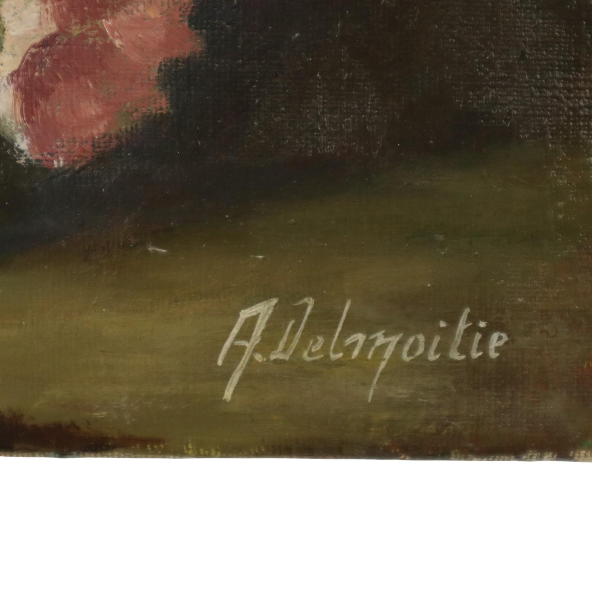Hand-Painted Pink Flowers Still Life Colorful Painting Signed 35x25cm For Sale