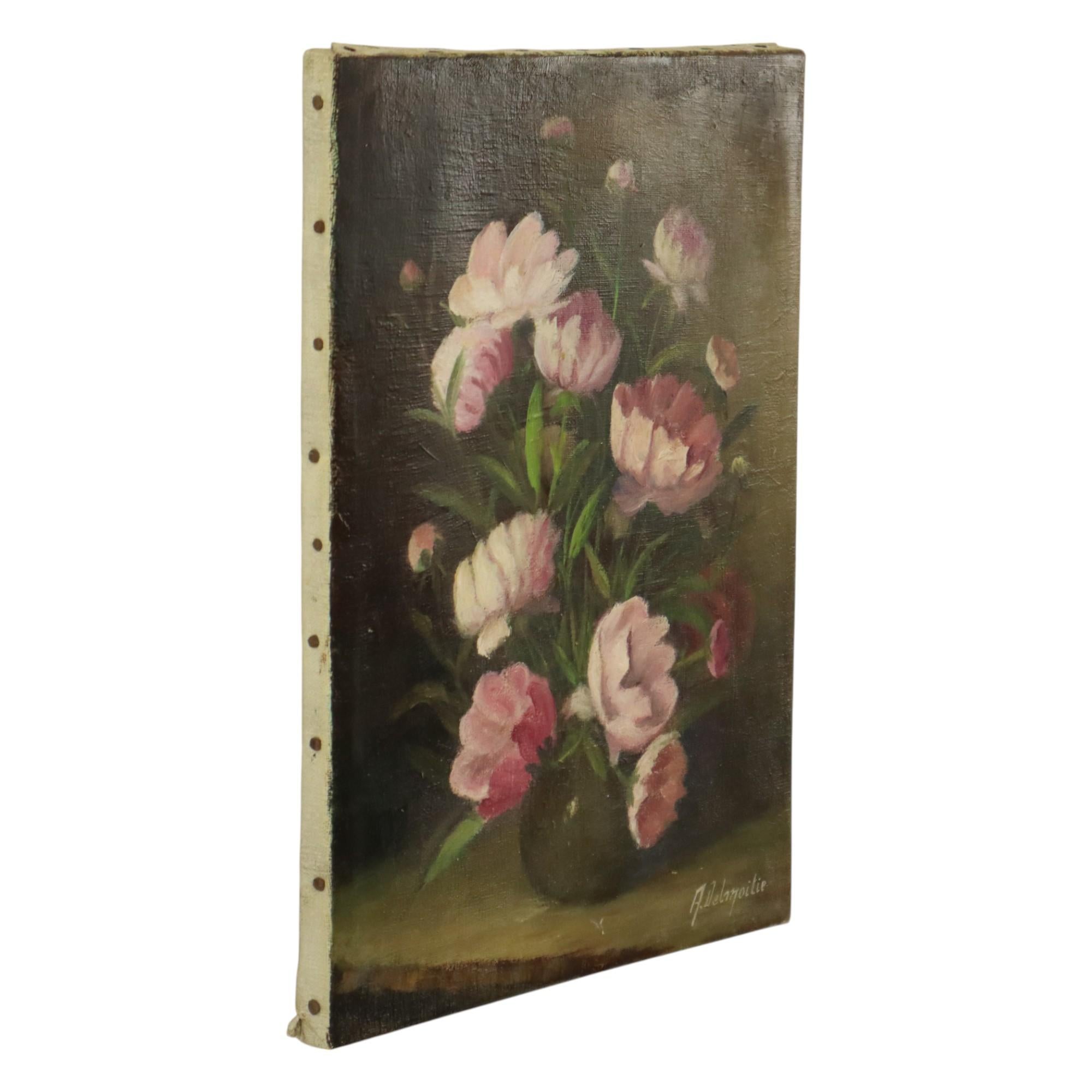 Pink Flowers Still Life Colorful Painting Signed 35x25cm For Sale 2