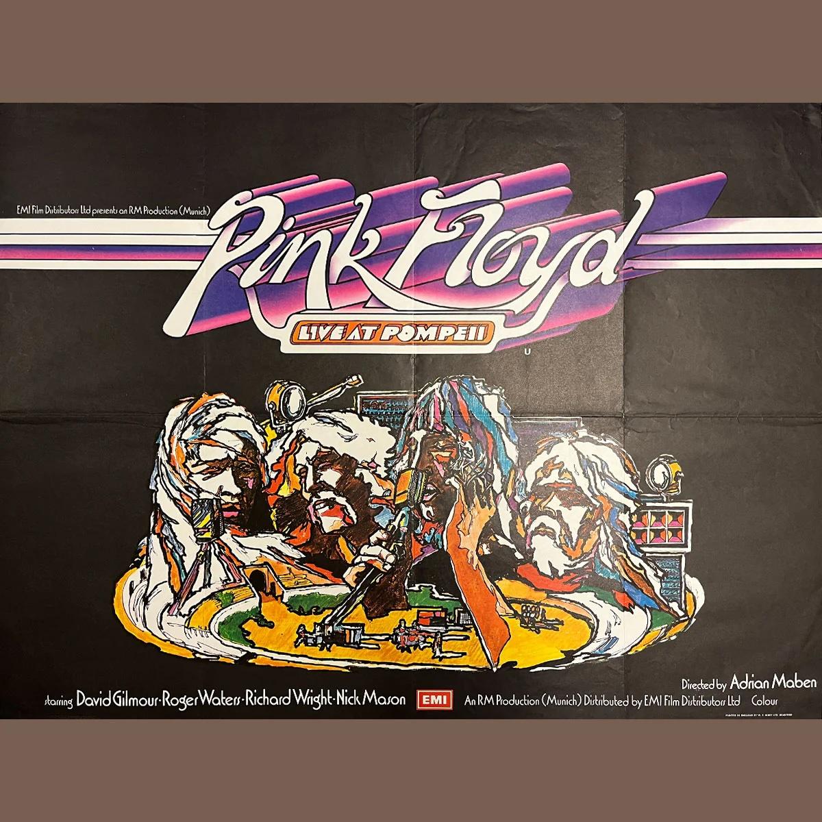 Pink Floyd: Live at Pompeii (1972)
Original British Quad (30 X 40 Zoll)

Pink Floyd beim Live-Spiel in einem Amphitheater in Pompeji gefilmt. Mehrere Titel von 
