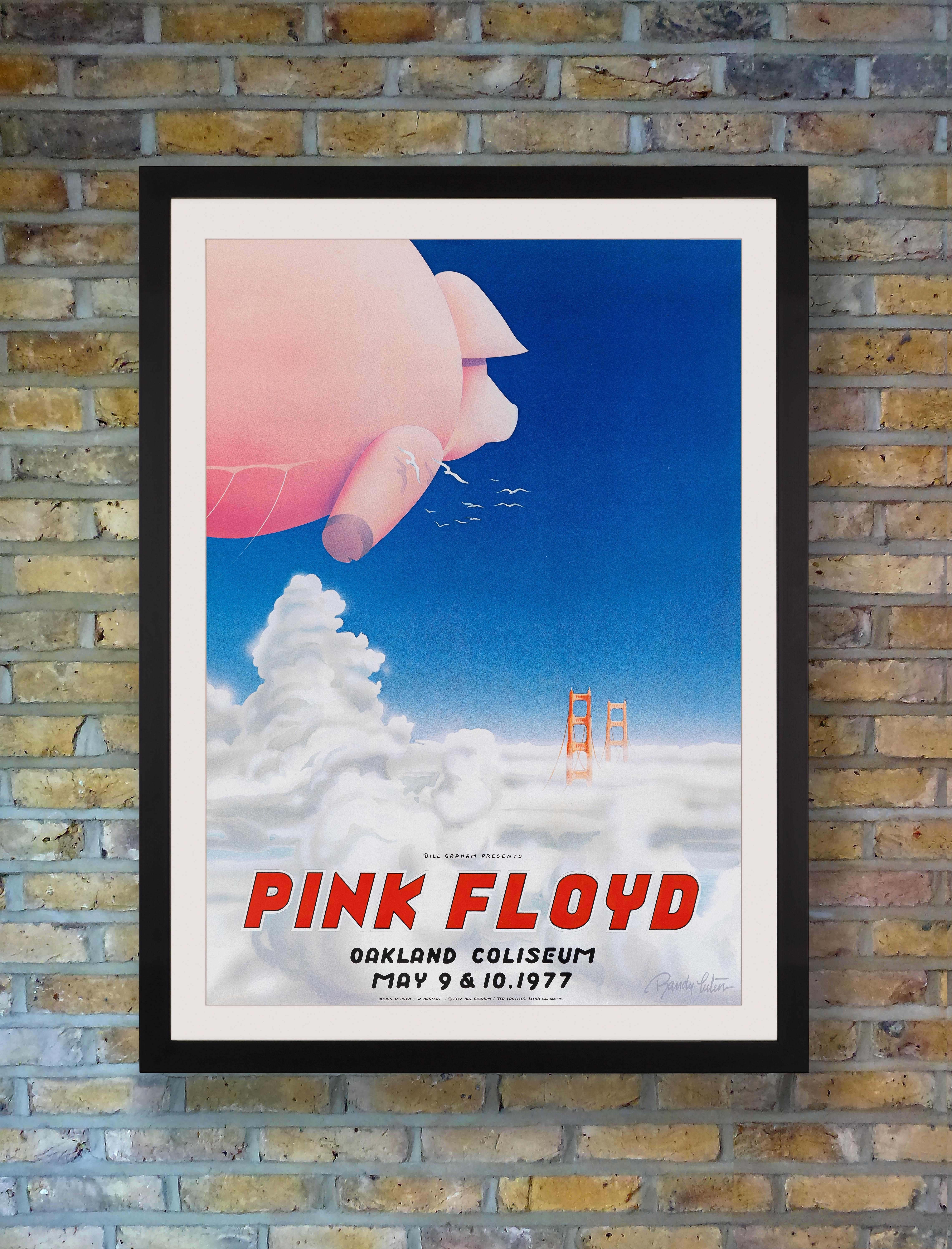 Affiche de concert originale en première impression pour un concert donné par Pink Floyd au Oakland Coliseum en Californie les 9 et 10 mai 1977 lors de leur tournée 