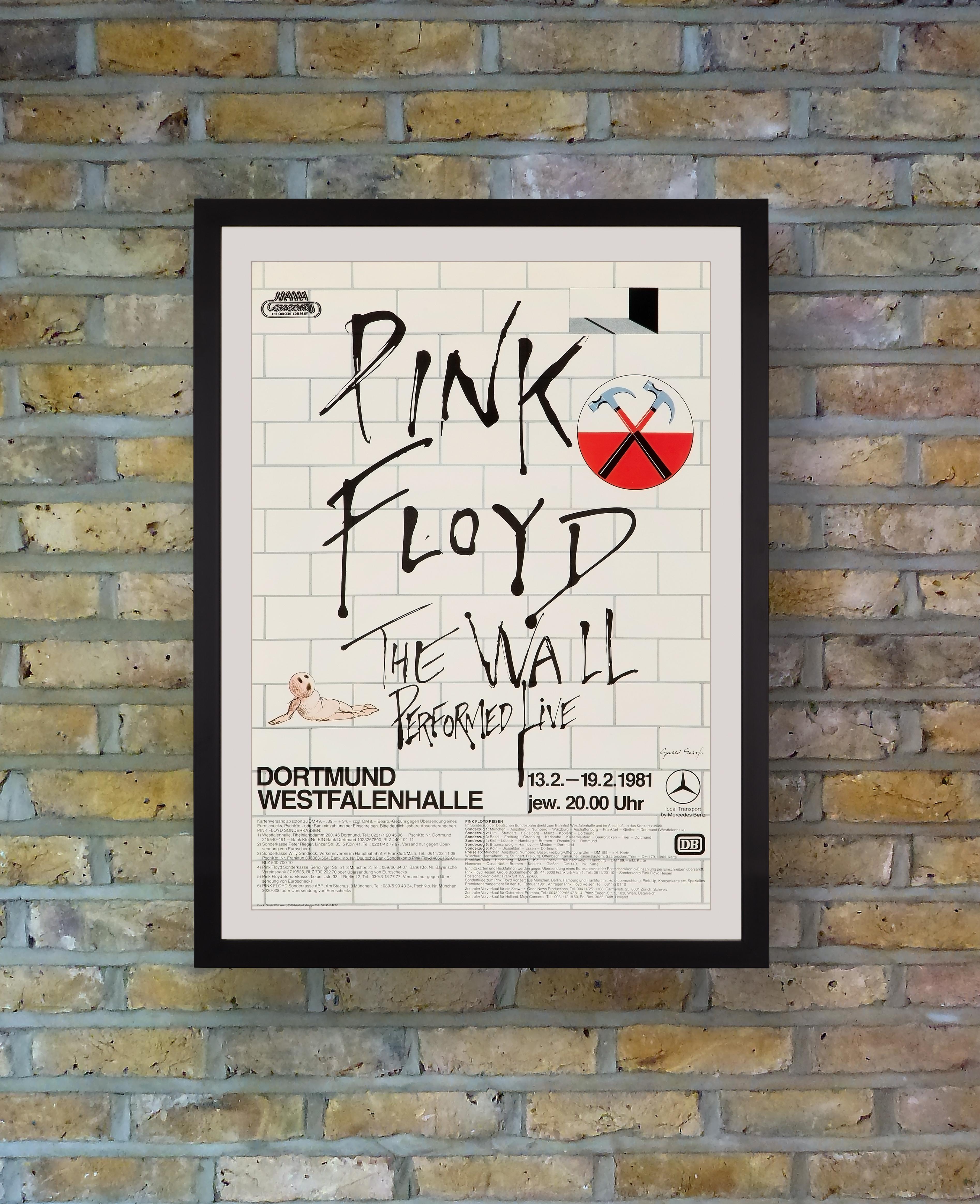 A tour poster for a series of performances of The Wall by Pink Floyd at the Westfalenhalle, Dortmund, Germany, from 13-19th February 1981. Based on a narrative concept by Roger Waters, Pink Floyd's seminal 1979 album 'The Wall' had sprung from