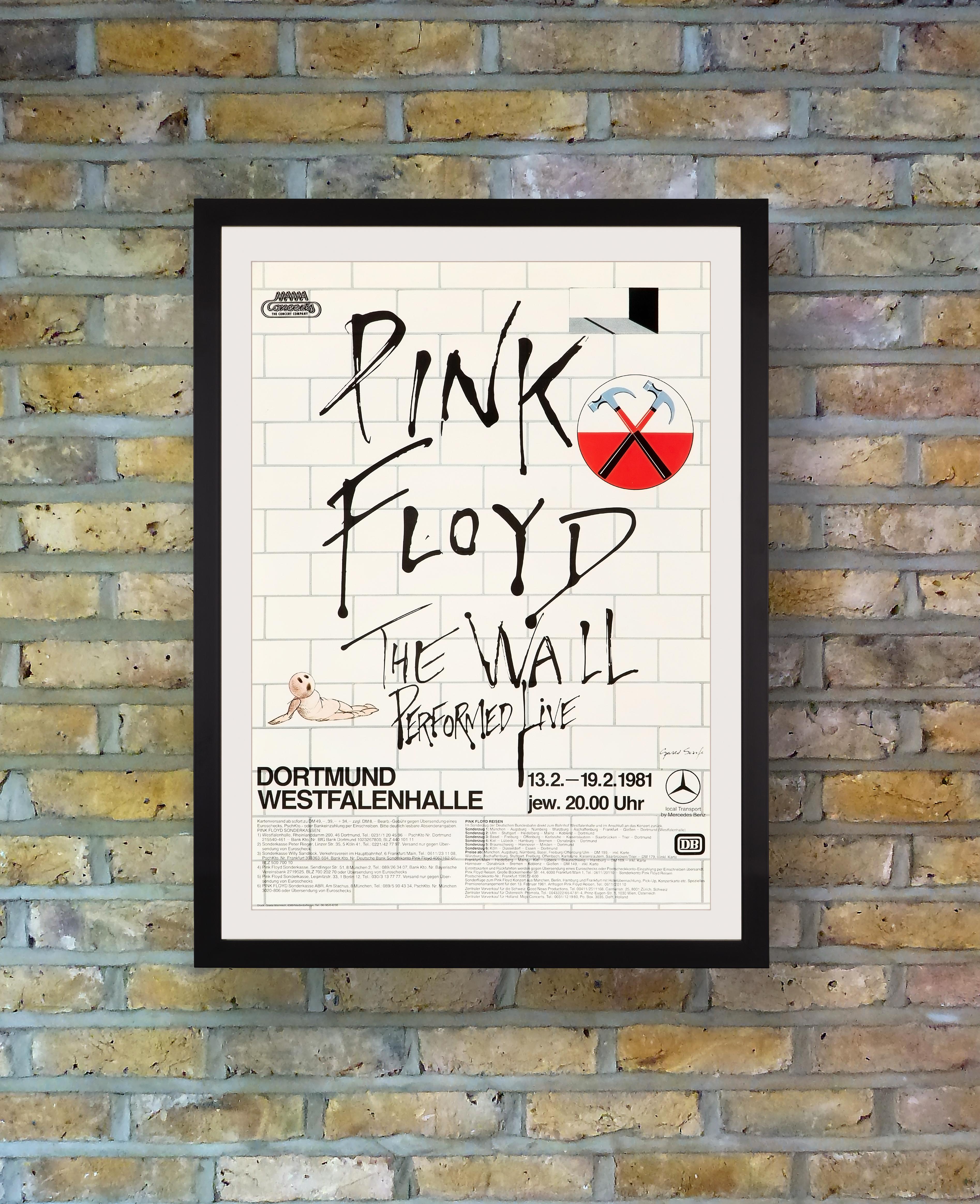A tour poster for a series of performances of The Wall by Pink Floyd at the Westfalenhalle, Dortmund, Germany, from 13th-19th February 1981. Based on a narrative concept by Roger Waters, Pink Floyd's seminal 1979 album 'The Wall' had sprung from
