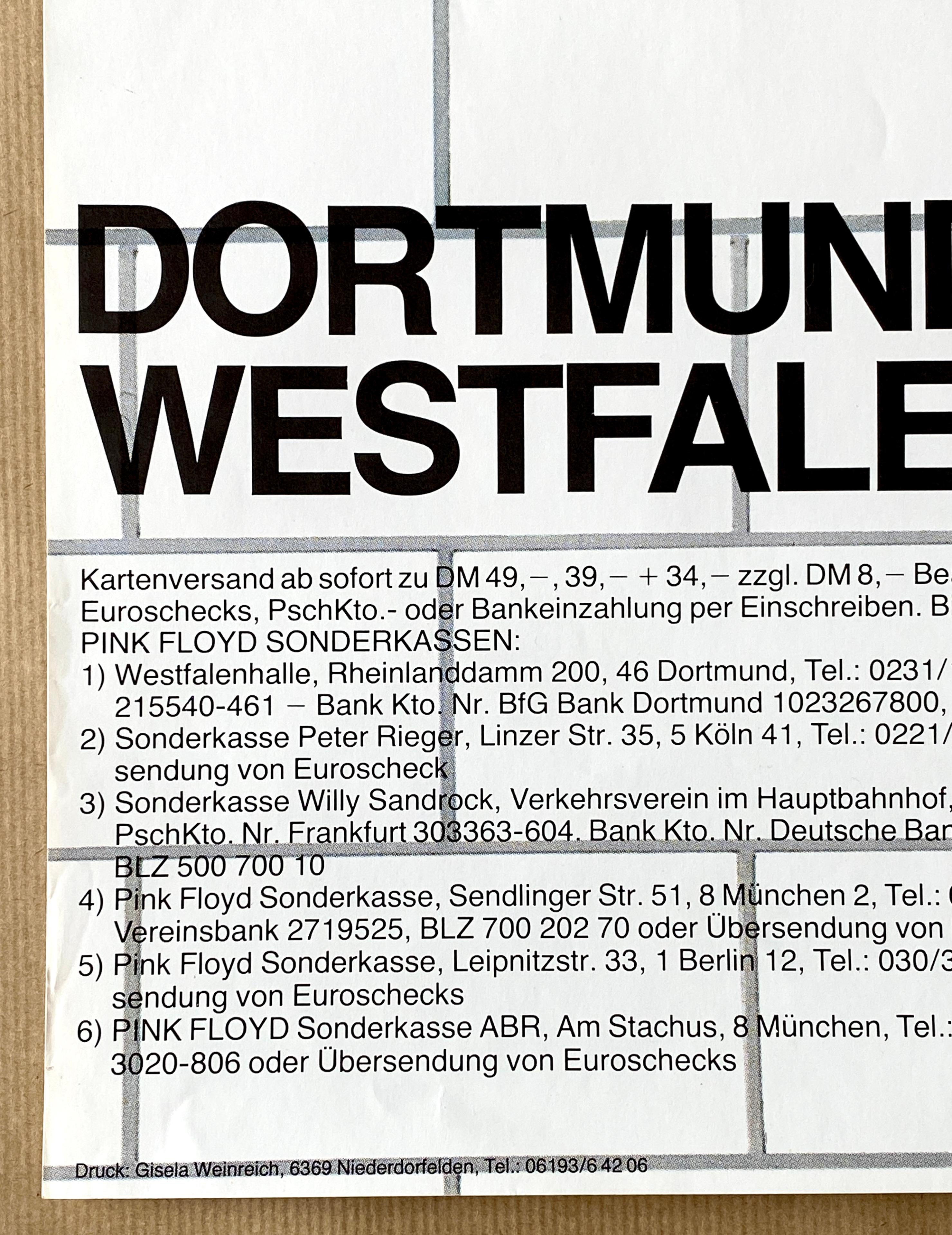 Paper Pink Floyd 'The Wall' Original Vintage Tour Poster for Dortmund, Germany, 1981