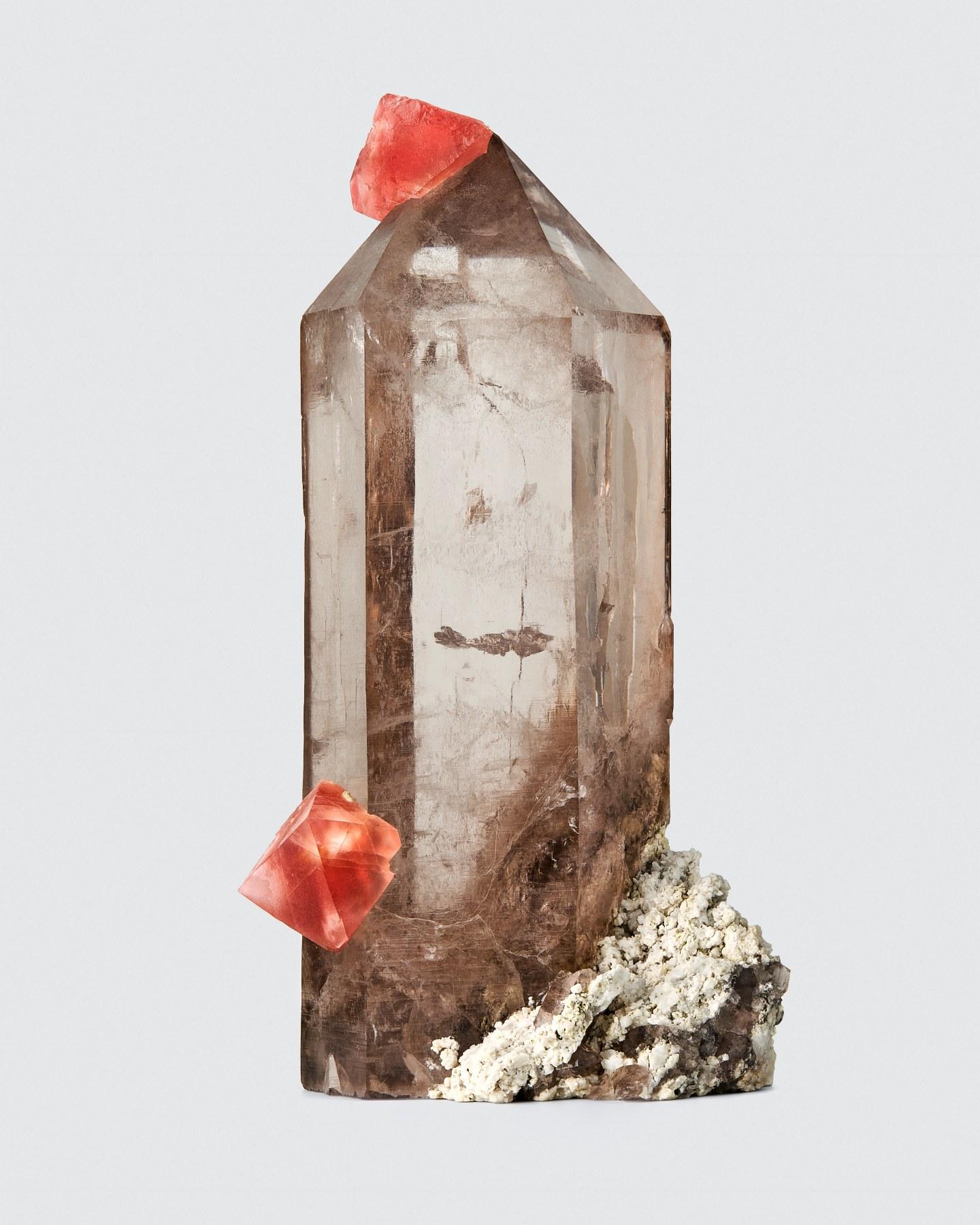 Pink Fluorite on Smoky Quartz, Switzerland In Excellent Condition For Sale In New York, NY