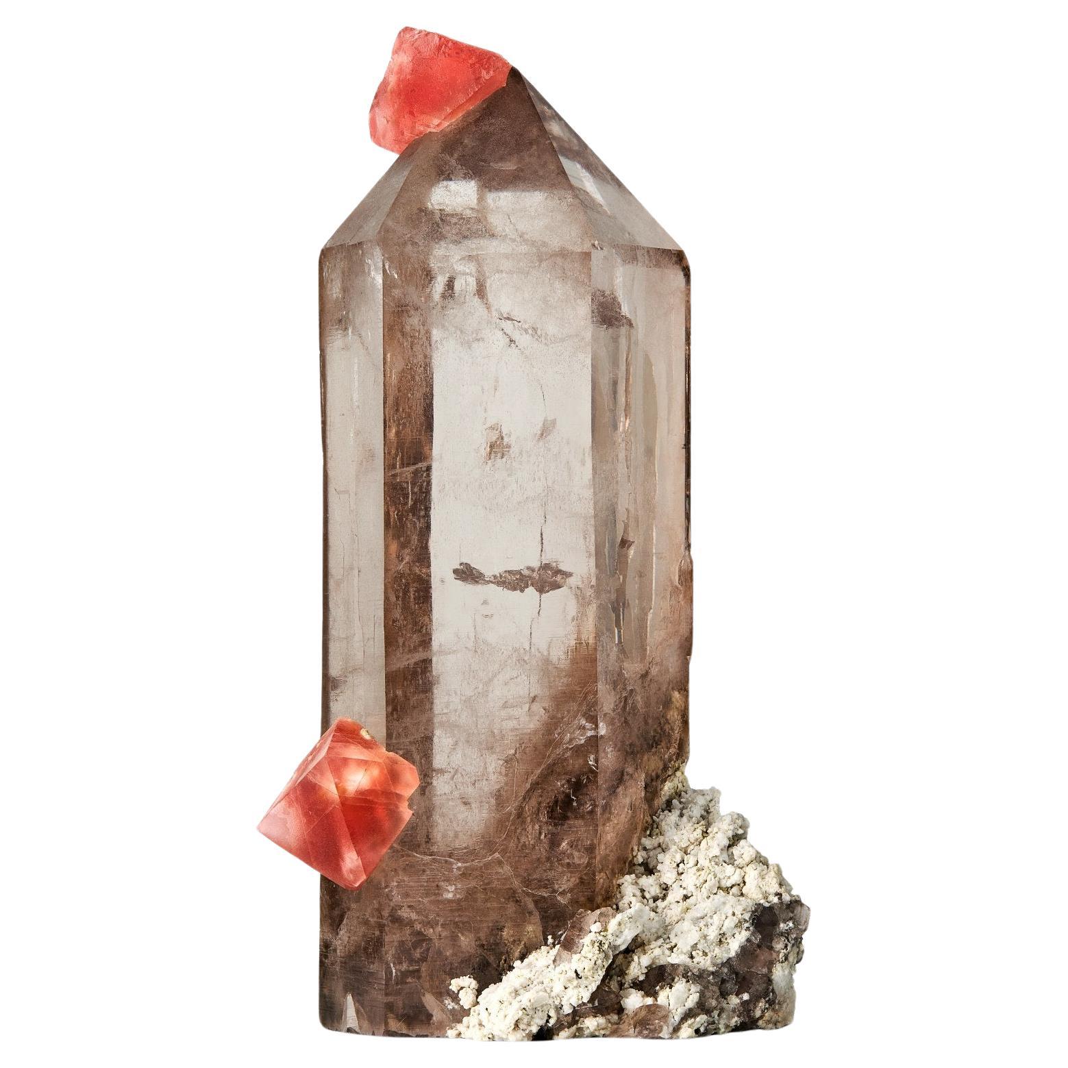 Fluorite rose sur quartz fumé, Suisse en vente