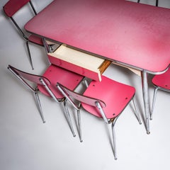 Pink Formica Dining Set, Table with Six Chairs, Italy, 1960s/70s