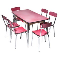 Pink Formica Dining Set, Table with Six Chairs, Italy, 1960s/70s