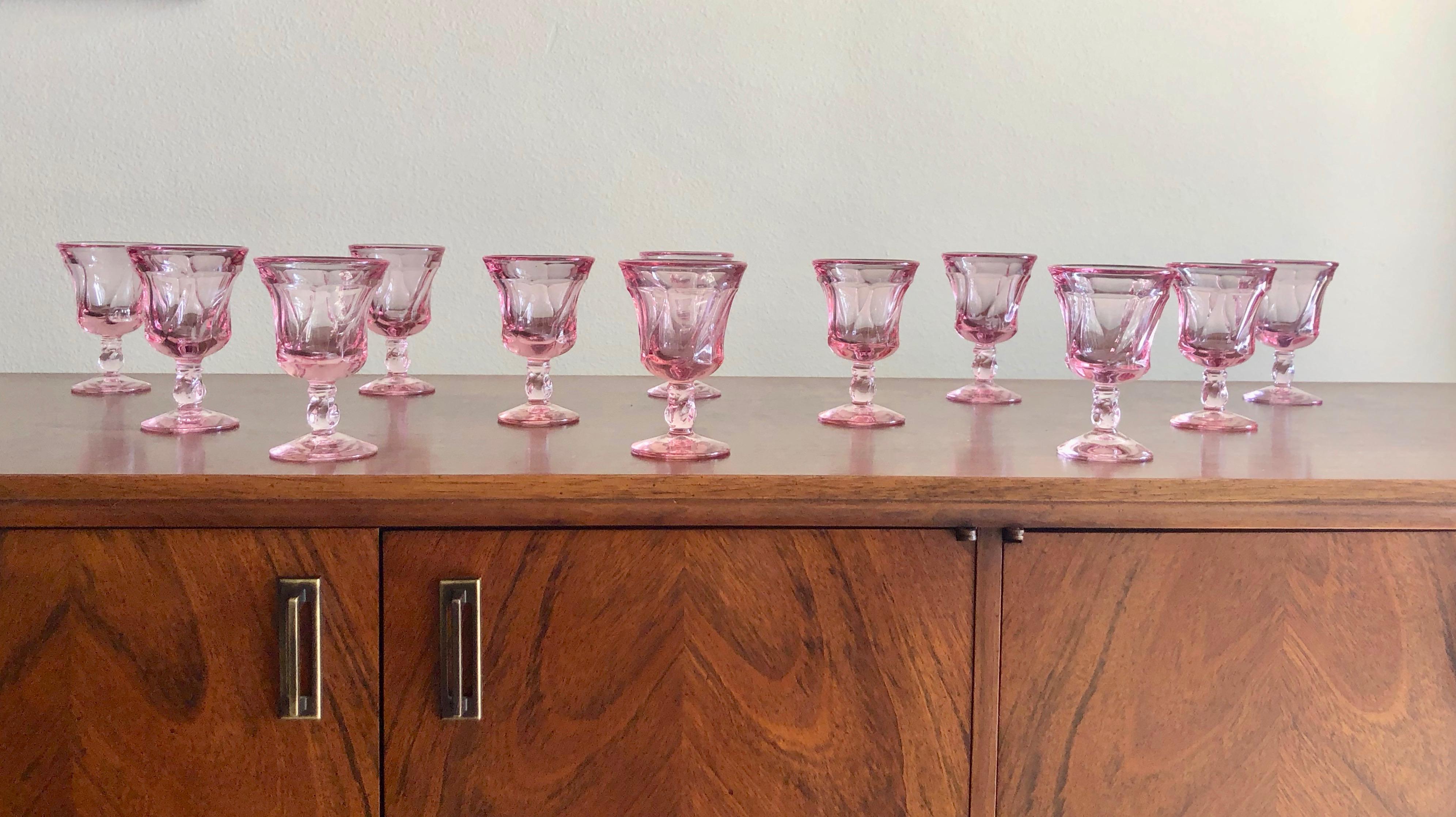 Mid-Century Modern Pink Fostoria Cordial Glasses