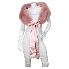Pink Fox Fur Stole Shawl With Satin Ribbon