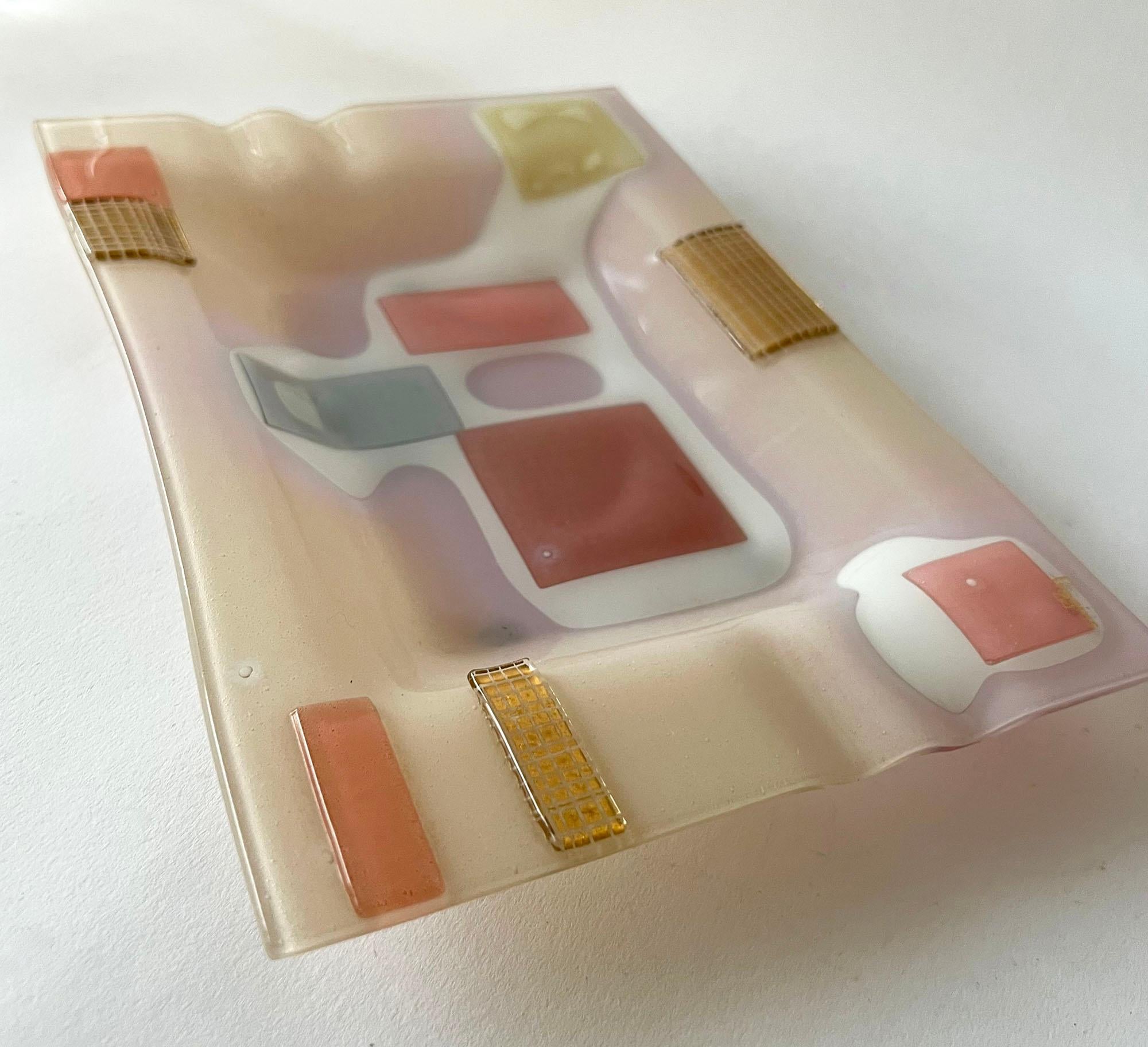 Mid-Century Modern Pink Frances and Michael Higgins American Modernist Layered Glass Tray For Sale