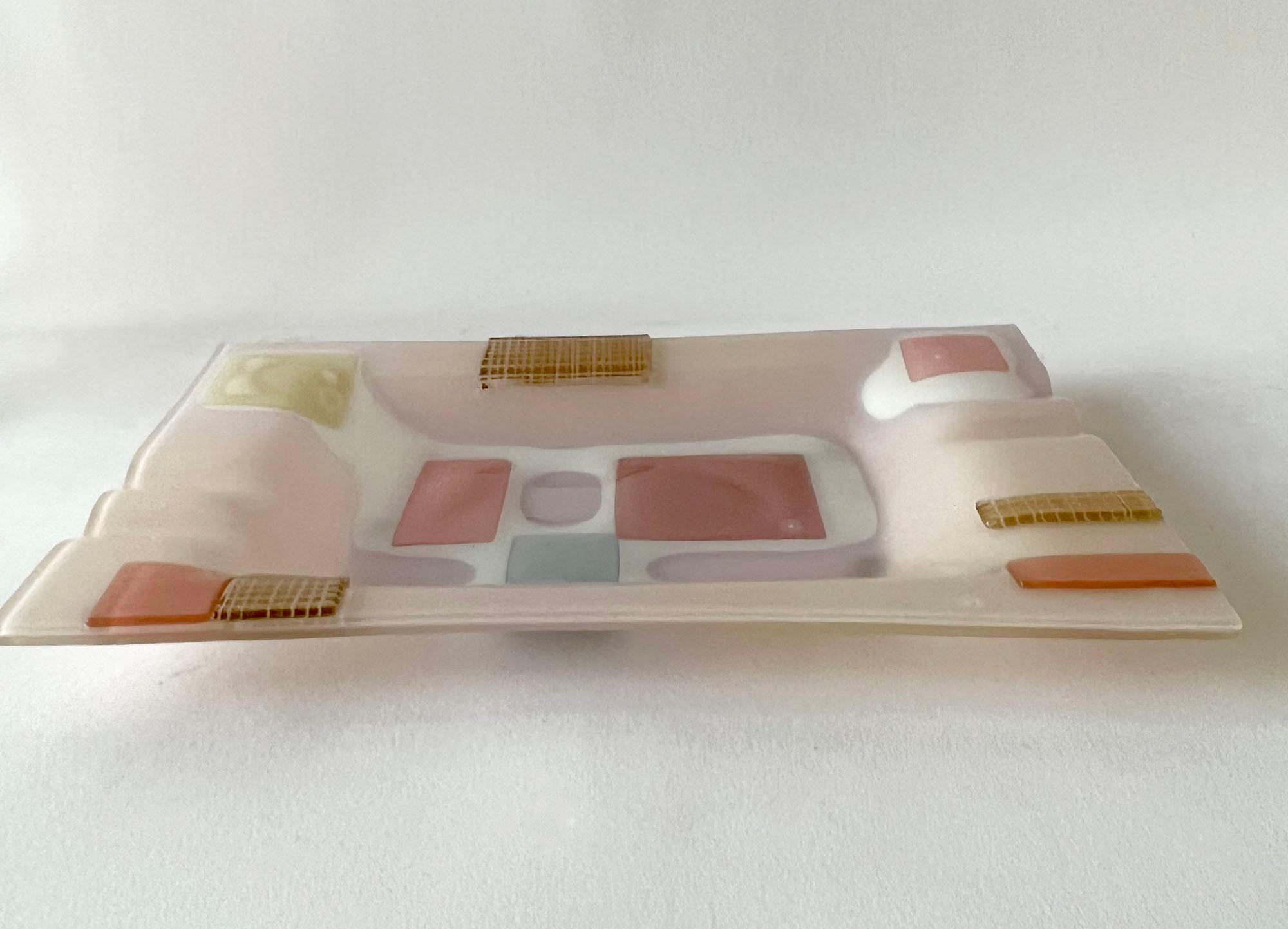Molded Pink Frances and Michael Higgins American Modernist Layered Glass Tray For Sale