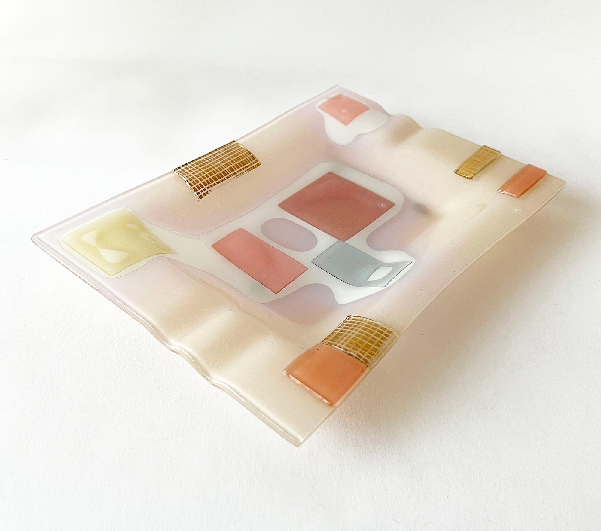 Mid-20th Century Pink Frances and Michael Higgins American Modernist Layered Glass Tray For Sale