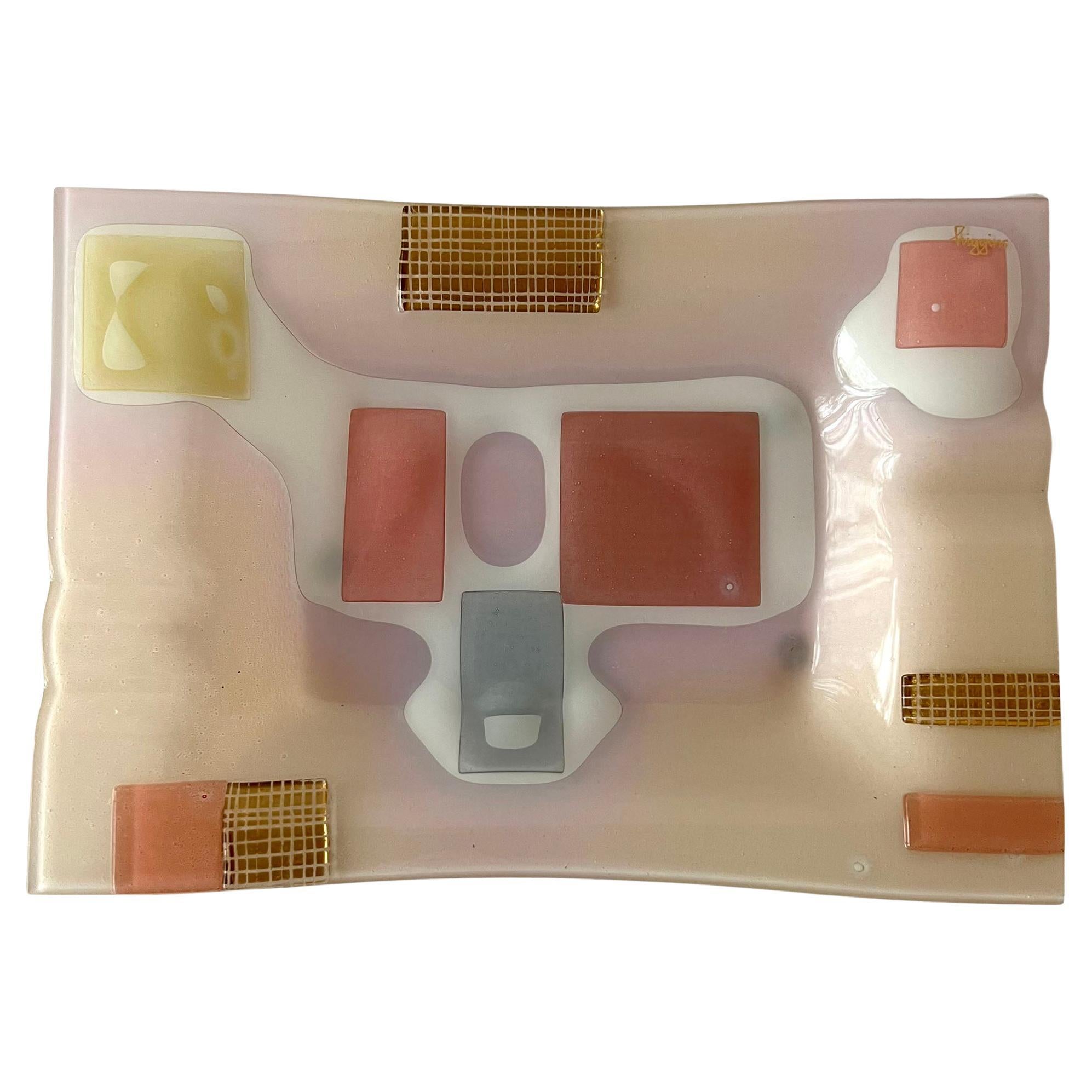 Pink Frances and Michael Higgins American Modernist Layered Glass Tray For Sale