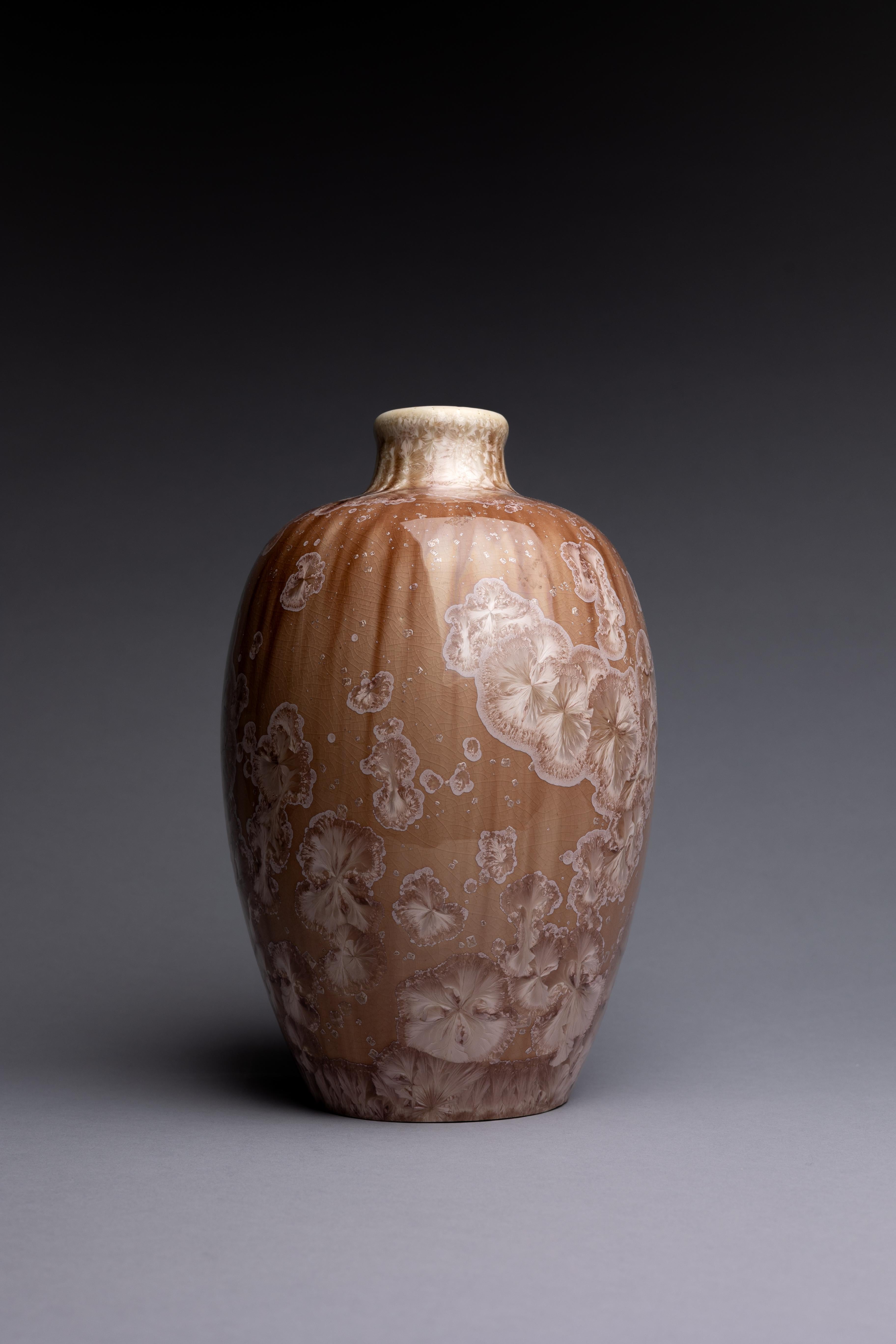 Art nouveau Vase en cristalline de porcelaine rose de Mougin Nancy en vente