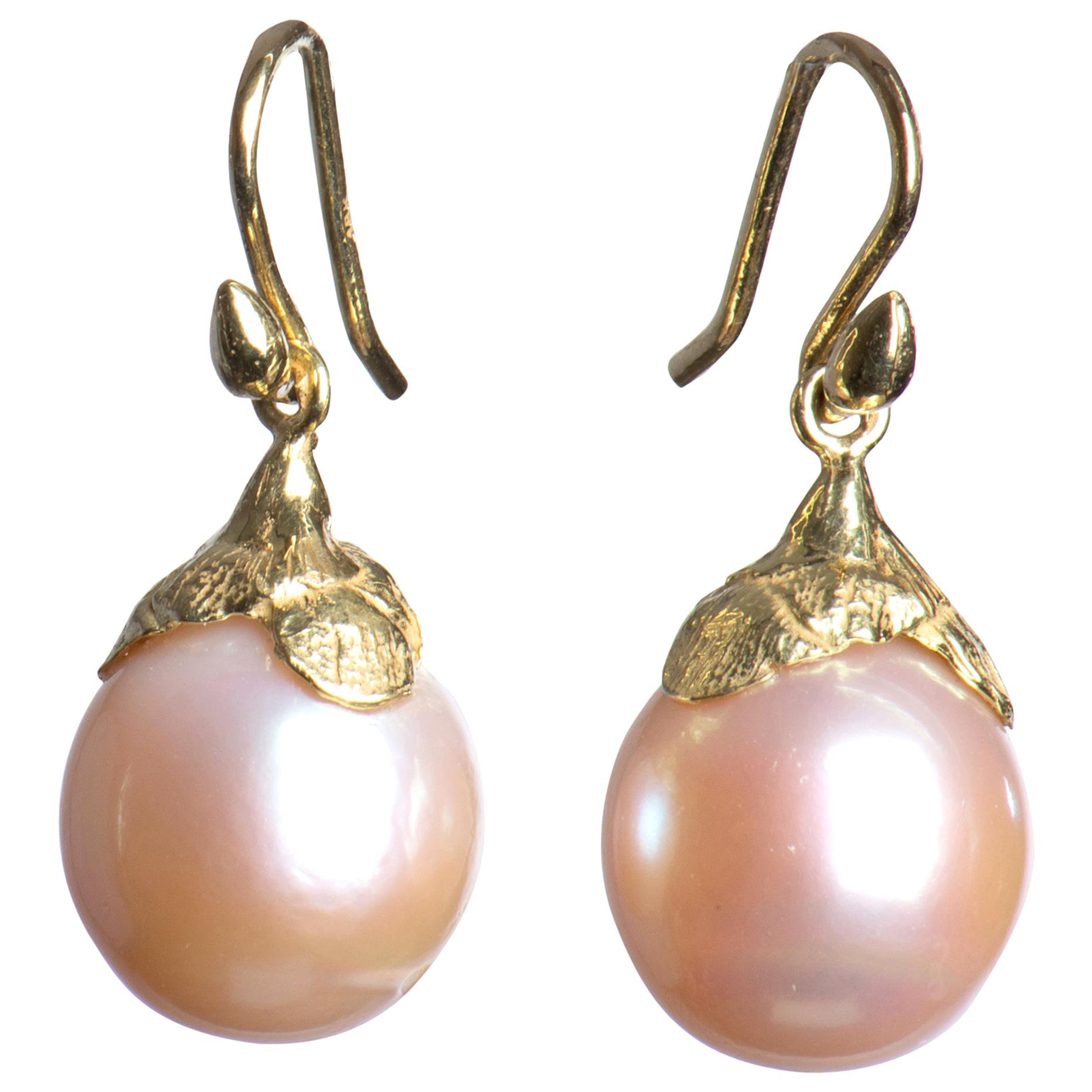 Gabrielle Sanchez Pink Freshwater Pearl 18 Karat Petal Cap Earrings