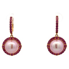 Pendants d'oreilles Améthyste perle d'eau douce rose 1.60 carats or rose 18KT 11-12 MM