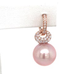 Rosa Süßwasserperlen-Diamant-Tropfen-Ohrringe 0,57 Karat 18 Karat Roségold