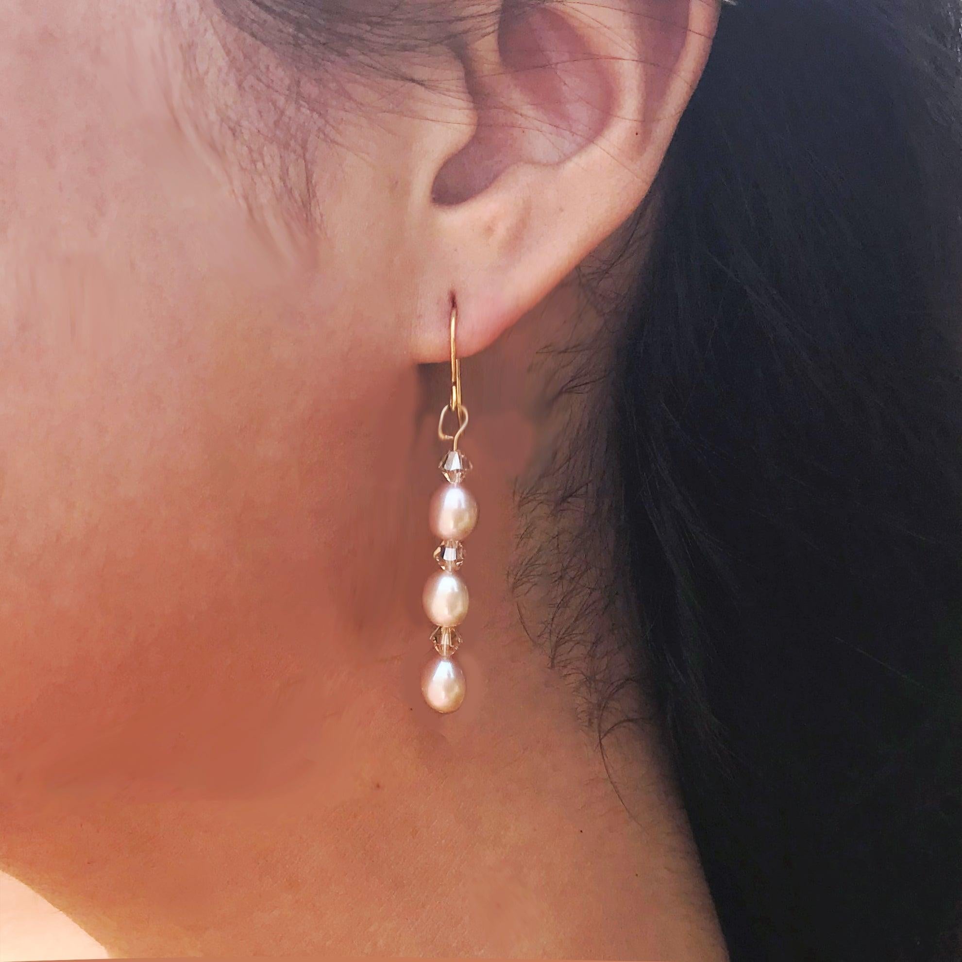 Pink Freshwater Pearl Earrings, Yellow 9k Gold earrings  by nlanlaVictory In New Condition For Sale In London, GB