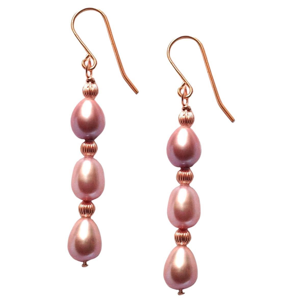 Pink Freshwater Pearl Earrings, Yellow 9k Gold earrings  by nlanlaVictory